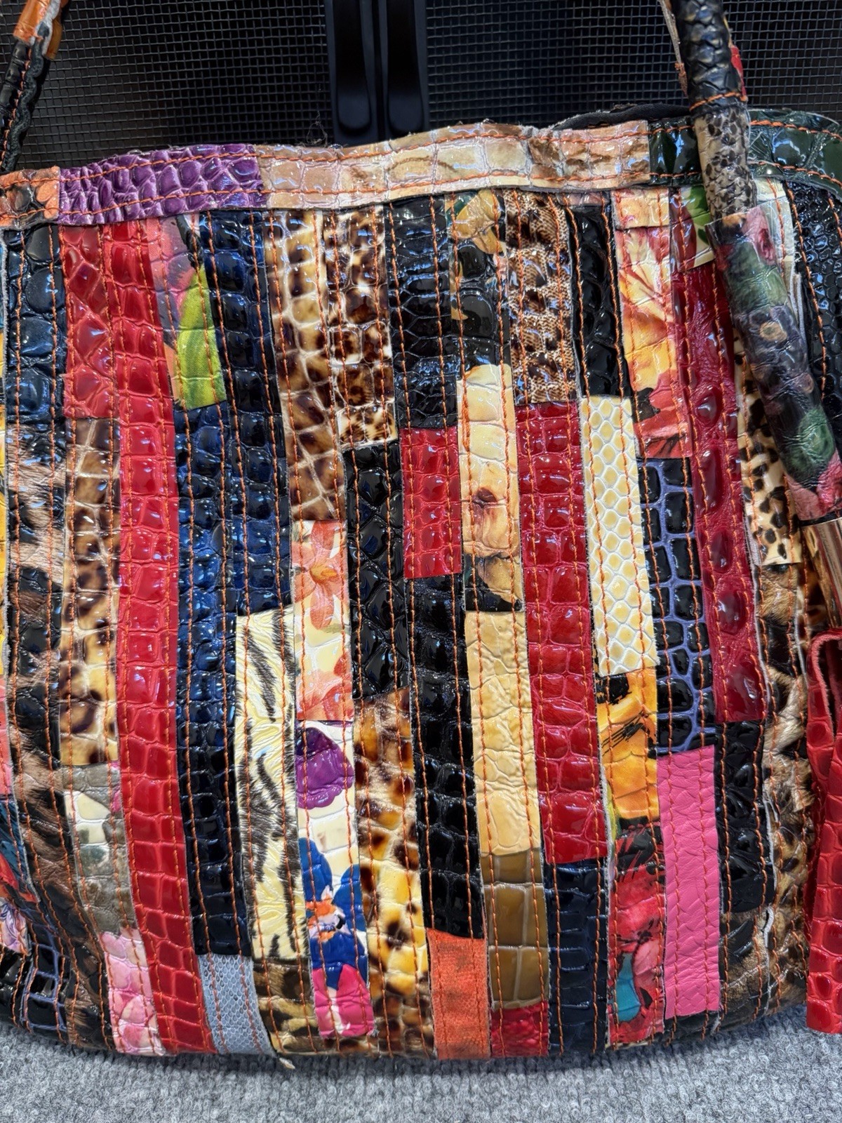 Multicolor Patchwork Patent Leather Distressed  1… - image 3