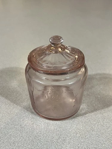 Vintage Depression Glass Pink Jar With Lid Hocking Glass Co.