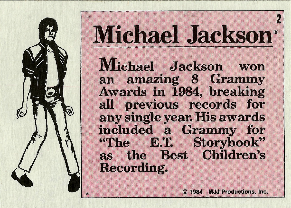 MICHAEL JACKSON, COLLECTIBLE CARD # 02 OF 33, TOPPS YEAR 1984, MJJ