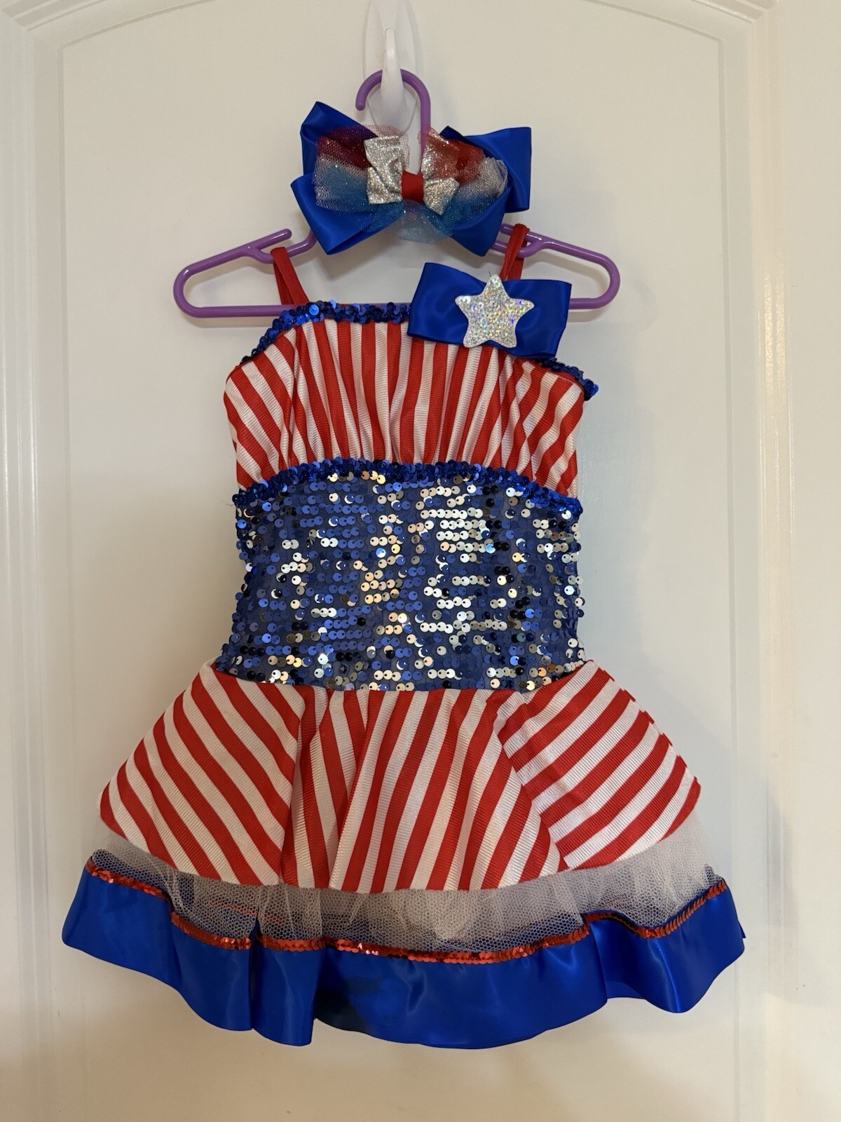 Curtain Call Red White And Blue Costume Size CSM With Bow . Used For Pageants