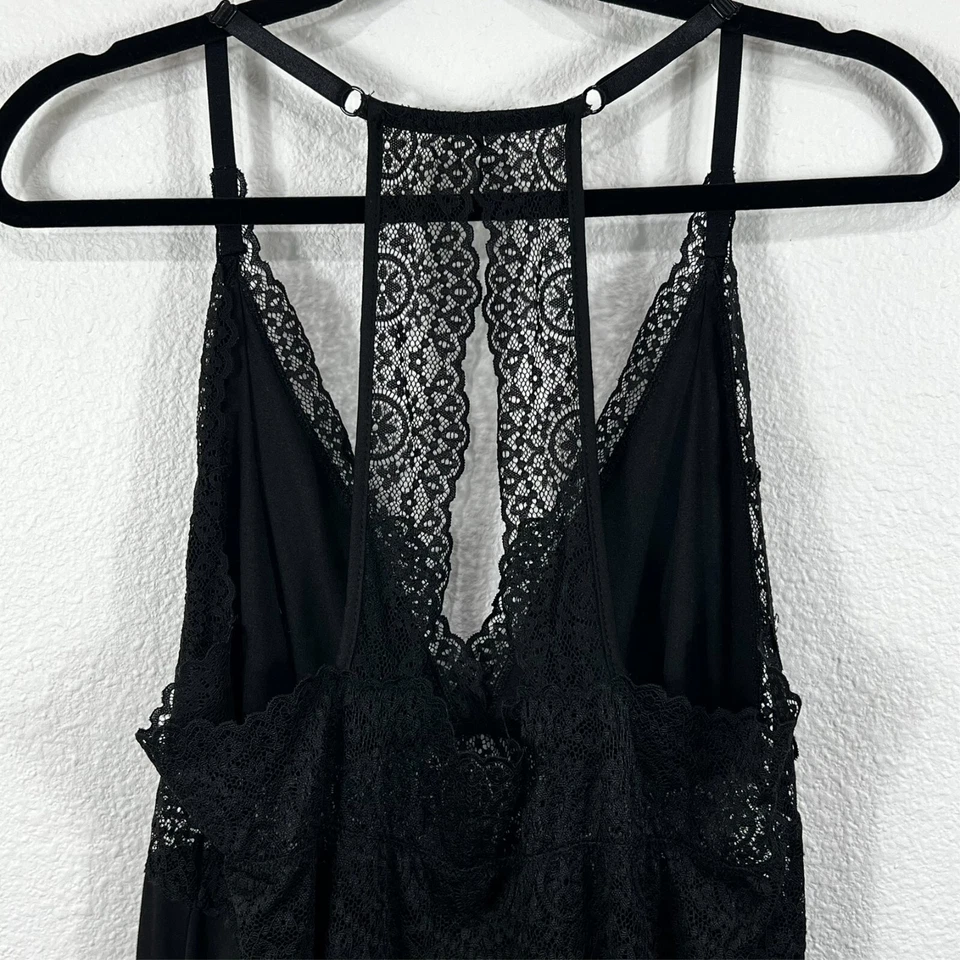 Sexy Camisón Linea Donatella Babydoll Para Mujer Grande Negro Midi Encaje Espalda en T Foto 2 de 4