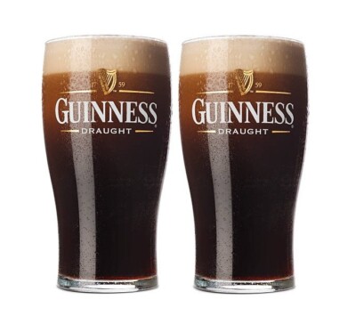   2x Guinness Draught Double Printed Beer Glass One Pint 20oz Crown Marked VGC  