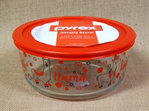 Pyrex Glass Storage Bowl ~ Fala Lala Llama Christmas Holiday Red ~ 7 Cup ~ New!
