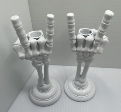 Hyde & EEK! Halloween Skeleton Hand Candle Holder 9'' White Resin Spooky Decor 2
