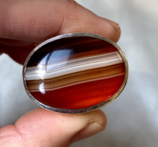 E.S.S. Denmark Sterling Ring w Huge Banded Agate Cabochon, Size 8, 20 Grams!
