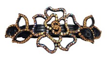 Large Flower Floral Orange AB Crystal Rhinestone Black Hair Clip Barrette