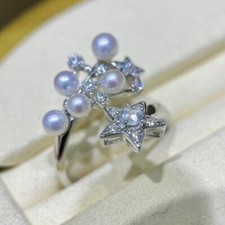 925 sterling silver 4-5 mm natural round white  south sea pearl ring