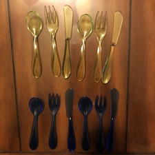 plastic cutlery for children knife spoon forks 12 pcs. Green  Blue Clear