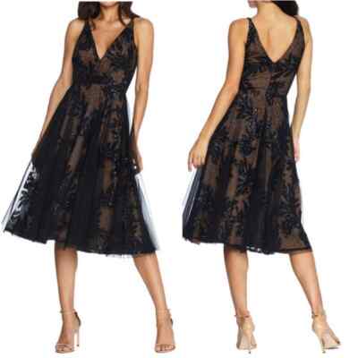 Dress the Population Courtney Sequin Lace Cocktail Black Nude Midi Dress  Small | eBay