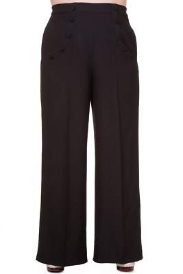 Plus Size Wide Leg Sailor Pants Women High Waist Retro Navy Black Dress  Pants | eBay