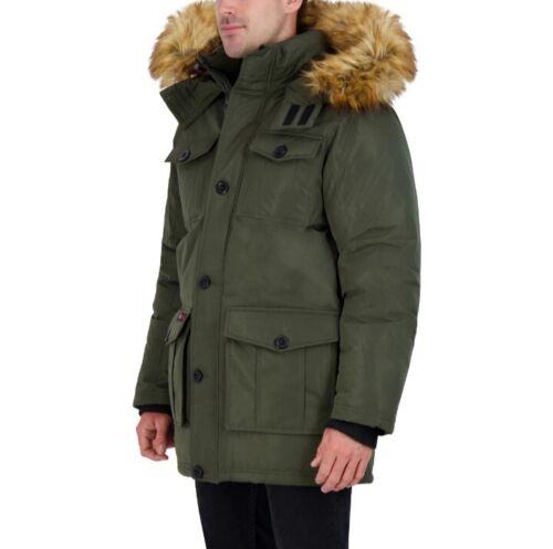 CANADA WEATHER GEAR Cappotto Parka Uomo Giacca Isolata Taglia M - W Cappuccio Pelliccia Ecopelliccia - Foto 3 di 4