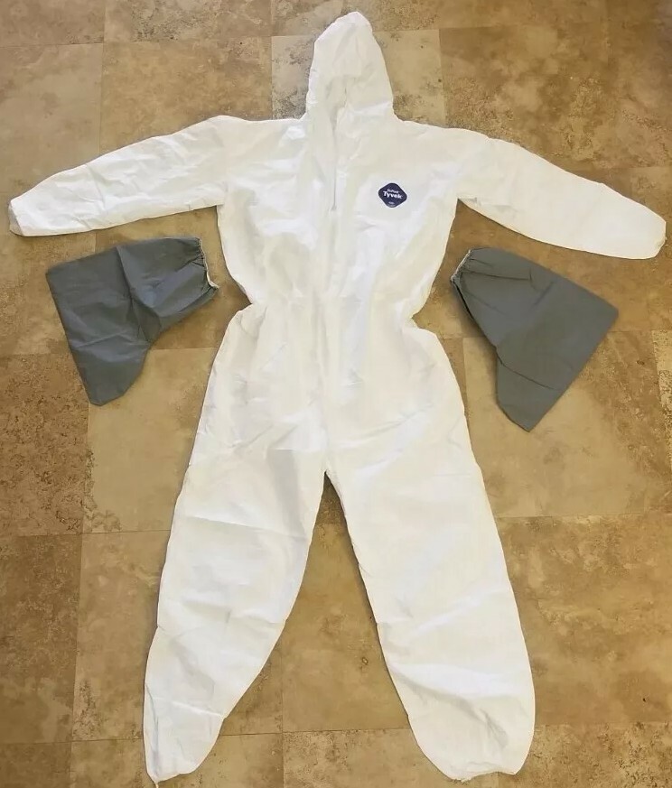 DuPont Tyvek PPE Sz 2XL/XXL Protective Hazmat Suit Coveralls Hood