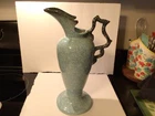Vintage Hull  MCM Tall Handled Speckled Blue Vase, USA. 14” Tall