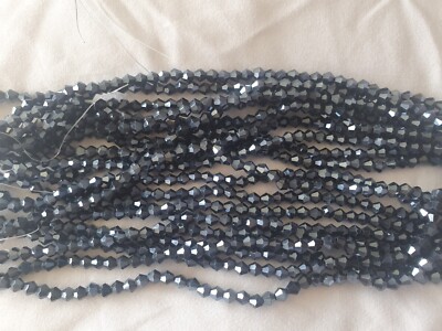 Restposten 10 Schnüre (1000 Perlen) 4mm glänzend schwarz Bicone Kristall Perlen Neuware