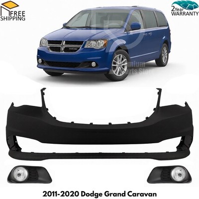 Front Bumper Cover Paintable & Fog Light Pair For 2011-2020 Dodge Grand Caravan