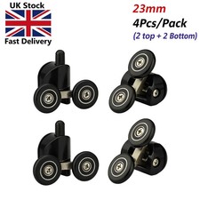 Pack of 4 Twin Shower Door Rollers (Top/Bottom) ? 23mm Black Replacement Wheels