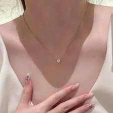 18K Gold Plated Round Pendant Necklace for Women  Waterproof Anti-Tarnish