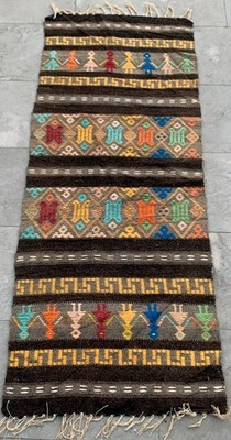 Vintage Handmade Moroccan Pictorial Barber Kilim Kelim Area Rug 2x5 ft Free Ship