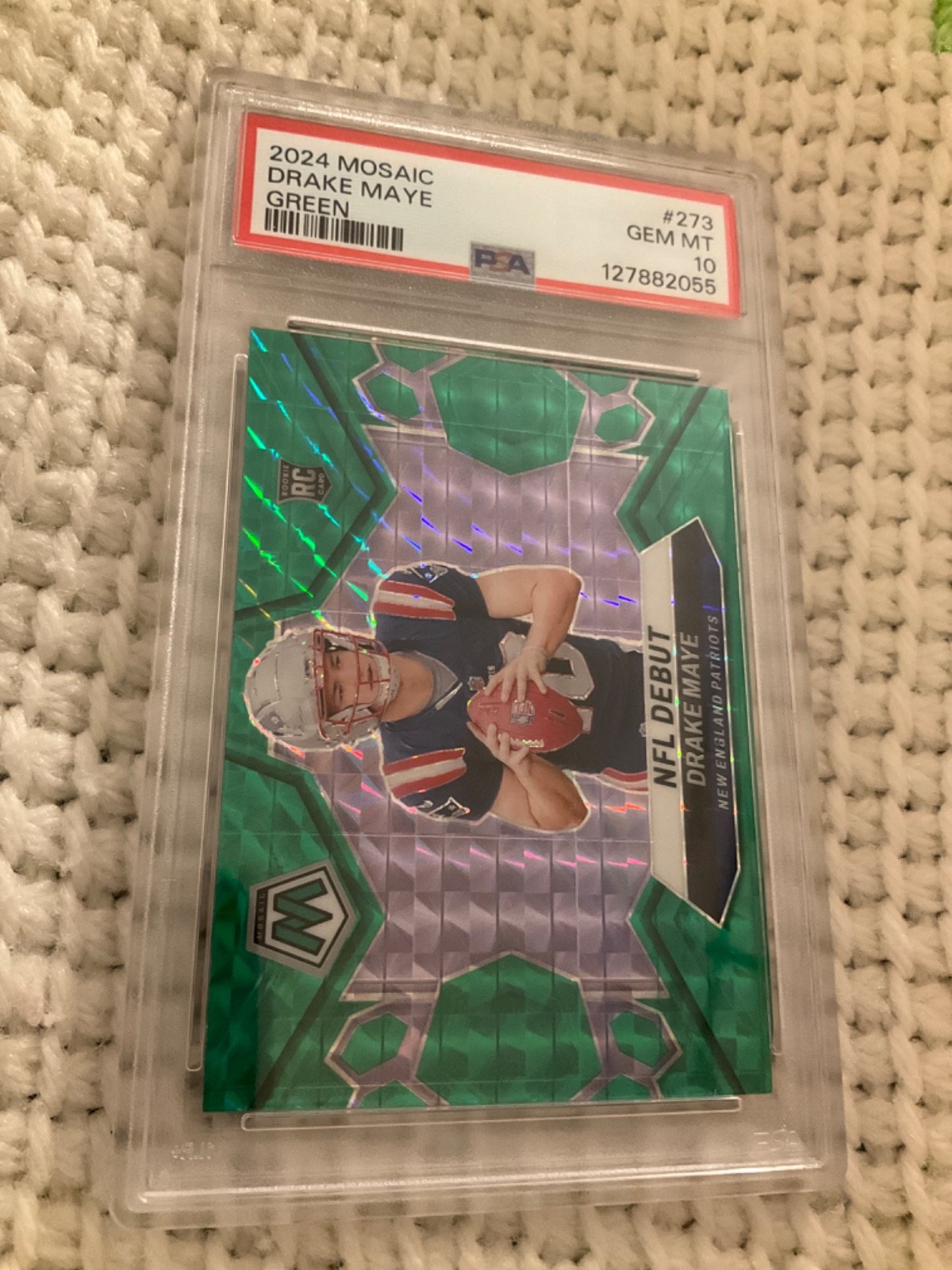 2024 Panini Mosaic Patriots NFL Debut #273 Drake Maye Green RC PSA 10