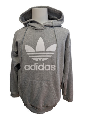   Adidas Vintage Hoodie - großes gesticktes Logo - grau - Größe 40 (M/L)