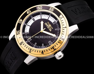 Invicta Men SPECIALTY 18K GOLD SILVER BLACK Dial Strap Stylish Fashion Watch