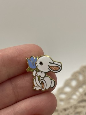 Hallmark Bunny Rabbit Enamel Lapel Pin Signed Vintage 1983 Easter Blue Tulip