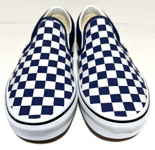 Zapatilla deportiva informal de verano Vans sin cordones a cuadros para hombre talla 9,5 azul oscuro blanco