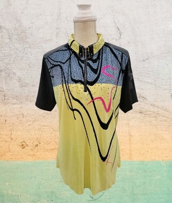 Jamie Sadock Womens Polo Shirt Size XL Yellow Textured 1/4 Zip Short Sleeve