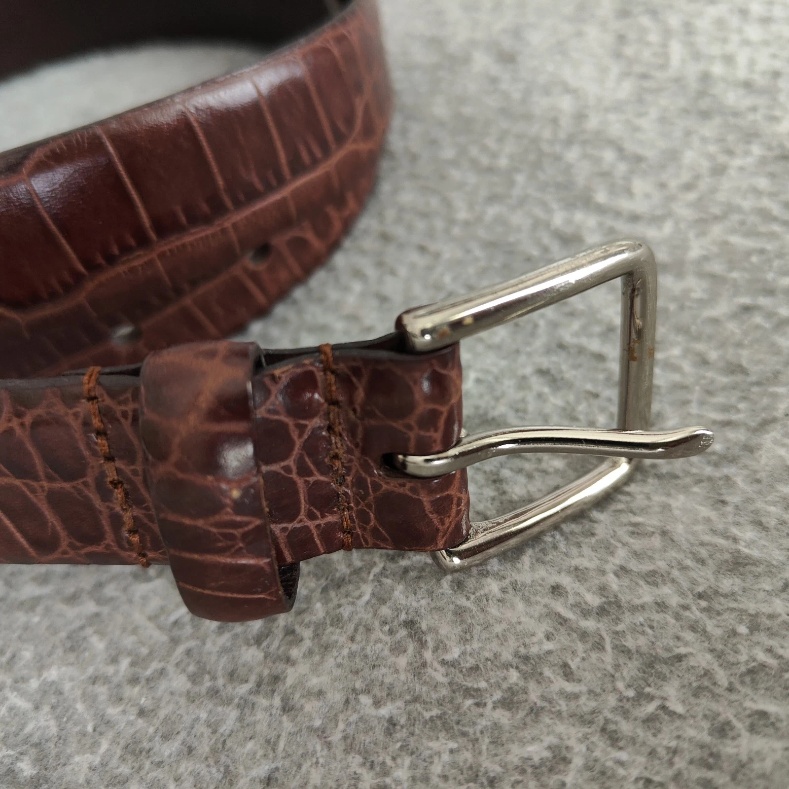 Cintura Coach in pelle artigianale marrone croc goffrata fibbia argento 3928 taglia L