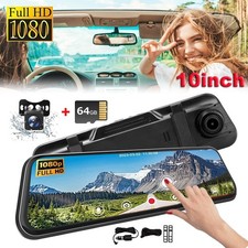 4K 10"Dual Dash Cam Car Rear Mirror View Backup Camera Night Vision  64GB Card