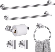 Brushed Nickel 6-Piece Bathroom Hardware Set - SUS304 Towel Bar Holder Ring