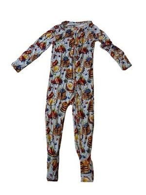 Bums & Roses Breakfast Food Bamboo Footie Pajamas 3T Pancakes Bacon
