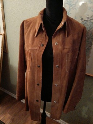 Simco Supreme Mens Sz 38 Cognac Brown Leather Jacket Coat- Snaps- Paisley Inside