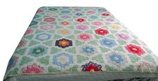 Vintage Grandmothers Flower Garden Quilt Flour Feed Sack 1930s Hand Crafted GUC