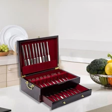 Flatware Silverware Wood Storage Box Accessory with Protective Felt Interior