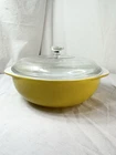 PYREX 2 QT #024 Harvest Gold Round Casserole Dish Clear Knob Lid Dutch Oven EUC