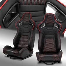 Pair Of Pvc Carbon Fiber Leather Reclinable Racing Seats Wsilders Redblack Pair Of Pvc Carbon Fiber Leather Reclinable Racing Seats Wsilders Redblack