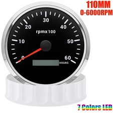 110mm Tachometer 0-6000RPM with Hourmeter 7 Colors LED for Boat Car Waterproof