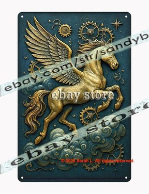 Steampunk Pegasus Tin Sign 3D Effect Winged Horse Fantasy Art