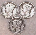 (3) Mercury Dimes - 1943P 1943S 1945P - Very Fine - #2285ED - FREE SHIPPING