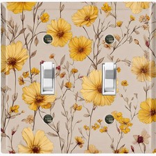 Metal Light Switch Outlet Cover Wall Plate Yellow Floral Pattern Decor FWR460