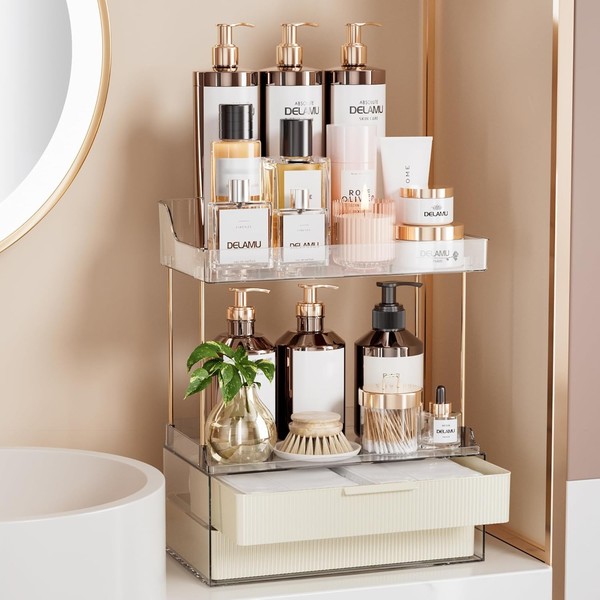 Make Up Organizer 2 Schubladen 2 Etagen Kosmetik Aufbewahrung Wolkenweiß-image