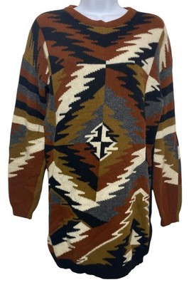 Vintage I.B. Diffusion Sweater Womens XS Brown Aztec Tunic Lambswool Angora 90s
