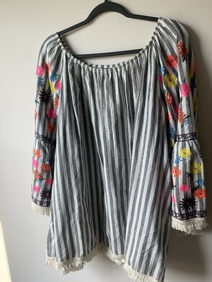 Euc Ali Miles Sz 3x Linen Blend Embroidery Detail On Sleeves Artsy