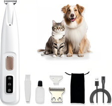 Dog Paw Trimmer with LED Light  Low Noise USB Rechargeable Pet Grooming Tool...