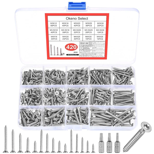 420 StüCk M3 M3,5 M4 Selbstschneidende Schrauben Set, Edelstahl Holzschrauben-image