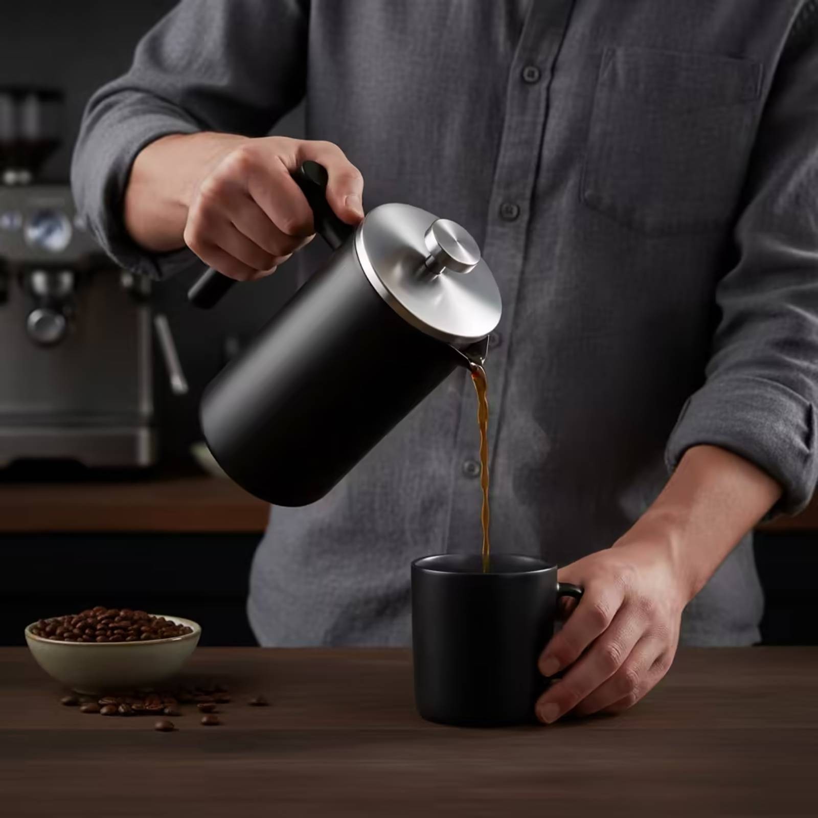 Caffettiera a Stantuffo Opaca Caffettiera a Stantuffo con Doppio Filtro Manuale foto 6