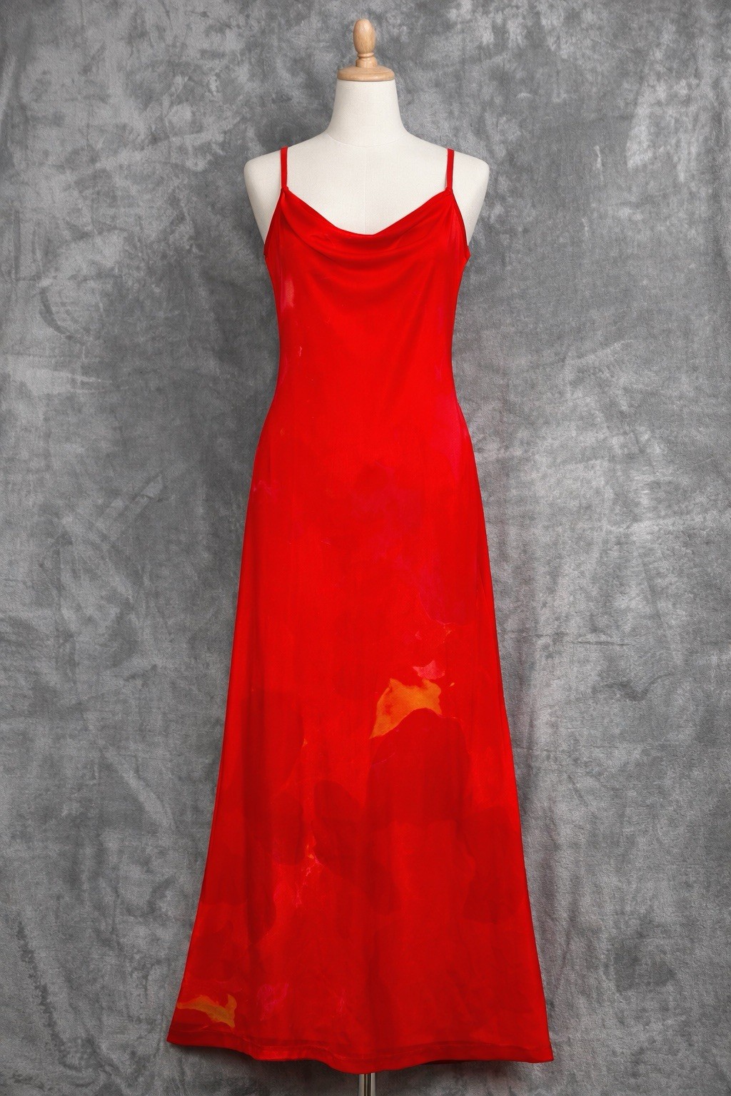 Pretty Garden Women Dress Floral Mesh Maxi Large  Orange Red Sleeveless Cow Neck