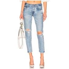 MOUSSY VINTAGE Lewton Rigid Denim button fly distressed tapered jeans size 25