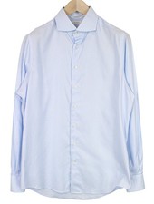 SUITSUPPLY Men's Formal Shirt 40/15 3/4 Blue Melange Try On Slim Fit Pure Cotton